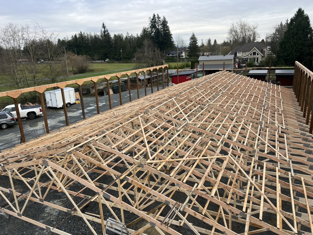 Barn framing construction project in Langley, BC