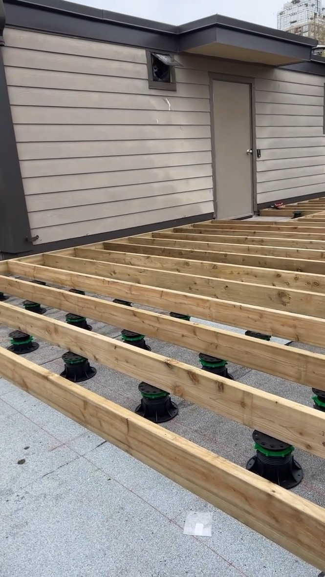 Deck framing in progress on a Yaletown rooftop, Vancouver