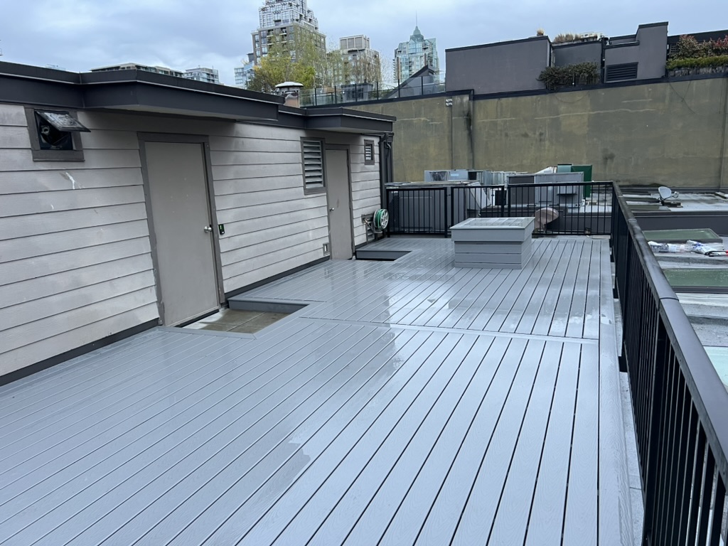 Completed rooftop deck in Yaletown, Vancouver by Cut Above Carpentry